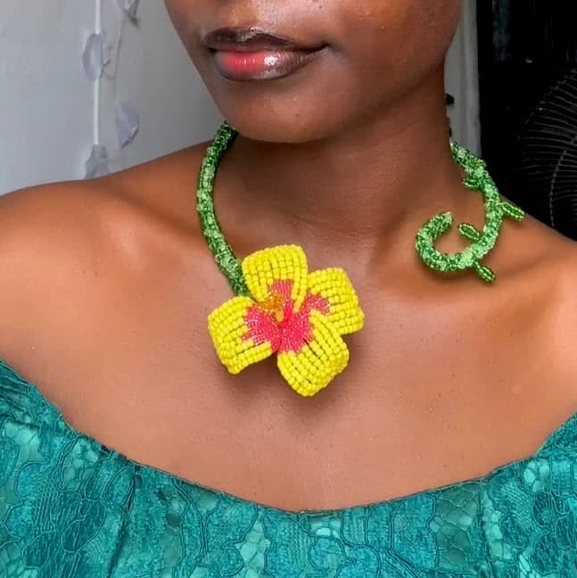 The Floral Whirl Necklace- Yellow Hibiscus  — alternate view